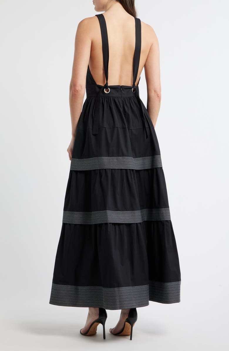 BOSS Orange Open Back Cotton Poplin Midi Dress, Alternate, color, Black
