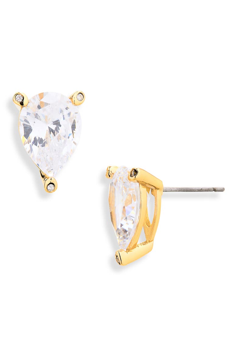 Pear Cubic Zirconia Trio Prong Stud Earrings, Alternate, color, CLEAR/ GOLD