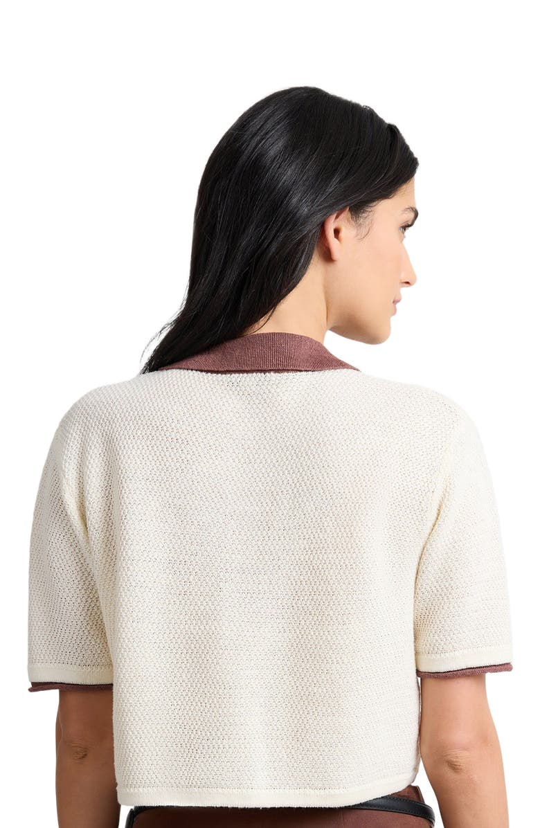 Onia Cropped Knit Polo, Alternate, color, Egret/Brown