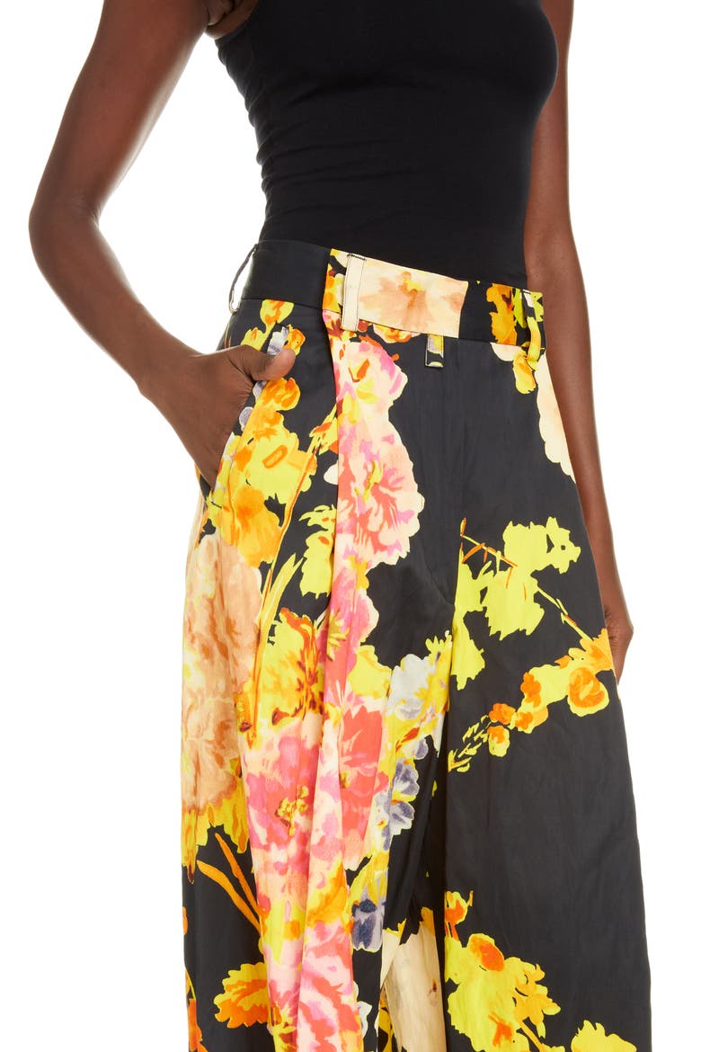 Podium Floral Wide Leg Trousers, Alternate, color, BLACK