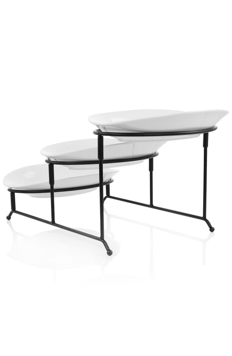 Elama 3 Tier Oval Plate Porcelain Serveware Set, Alternate, color, White