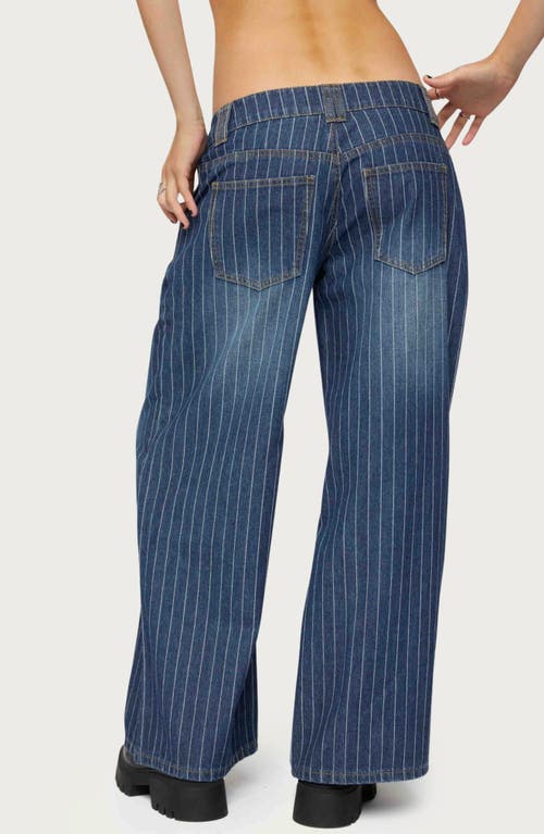 Edikted Cory Stripe Low Rise Wide Leg Jeans In Blue