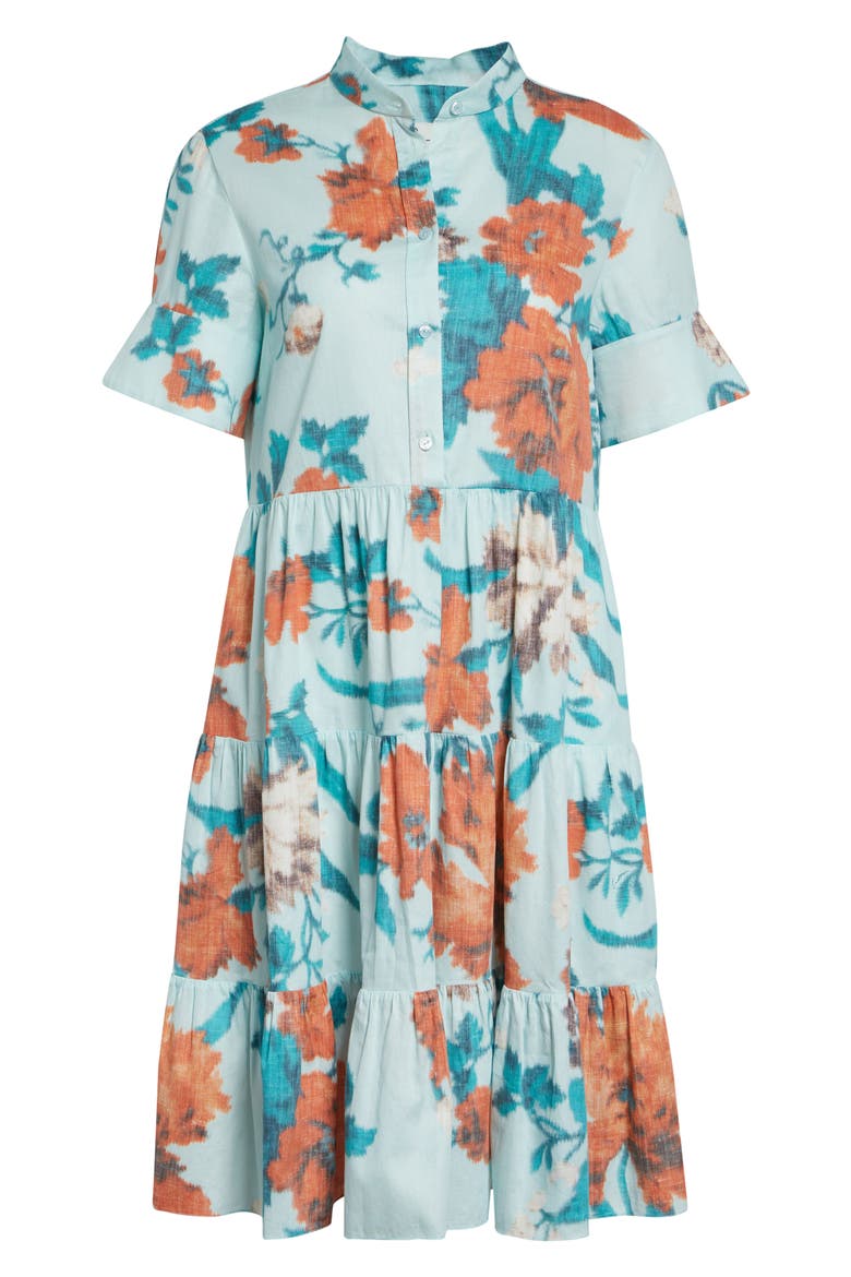 Floral Print Tiered Cotton Dress, Alternate, color, TRAILING POPPY DREAM BLUE