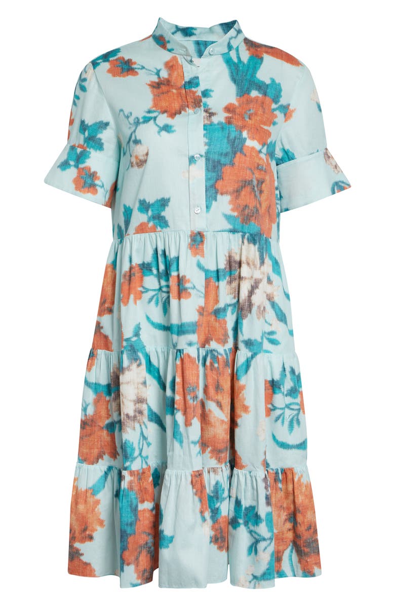Erdem Floral Print Tiered Cotton Dress, Alternate, color, Trailing Poppy Dream Blue