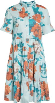 Erdem Floral Print Tiered Cotton Dress