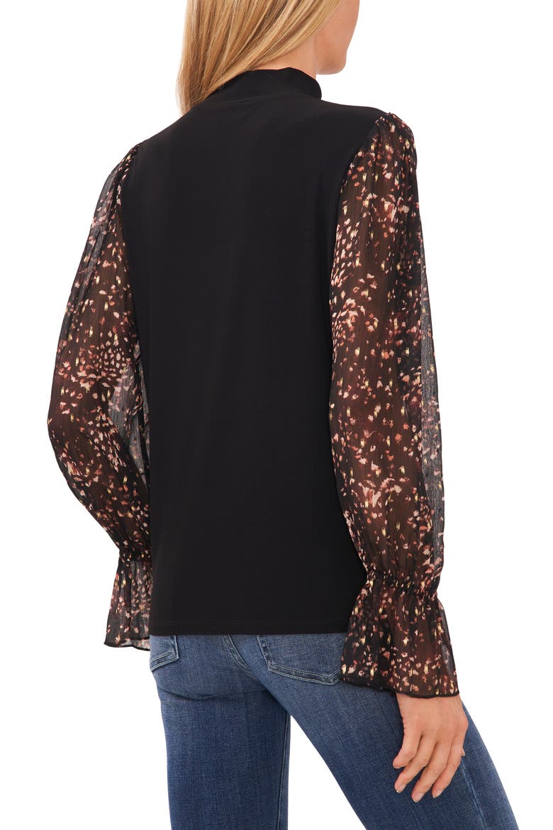 Mix Media Mock Neck Top, Alternate, color, RICH BLACK