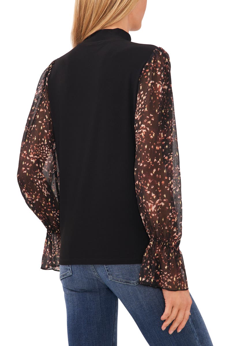 CeCe Mix Media Mock Neck Top, Alternate, color, Rich Black