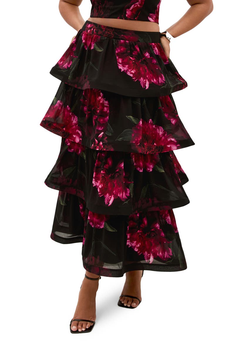 Bianka Floral Print Ruffle Skirt, Main, color, LUSH BLOOM