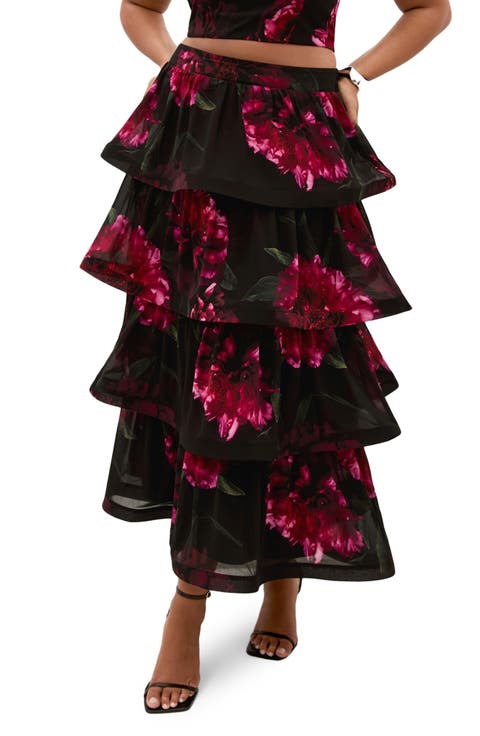 Bianka Floral Print Ruffle Skirt (Plus)