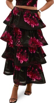 City Chic Bianka Floral Print Ruffle Skirt
