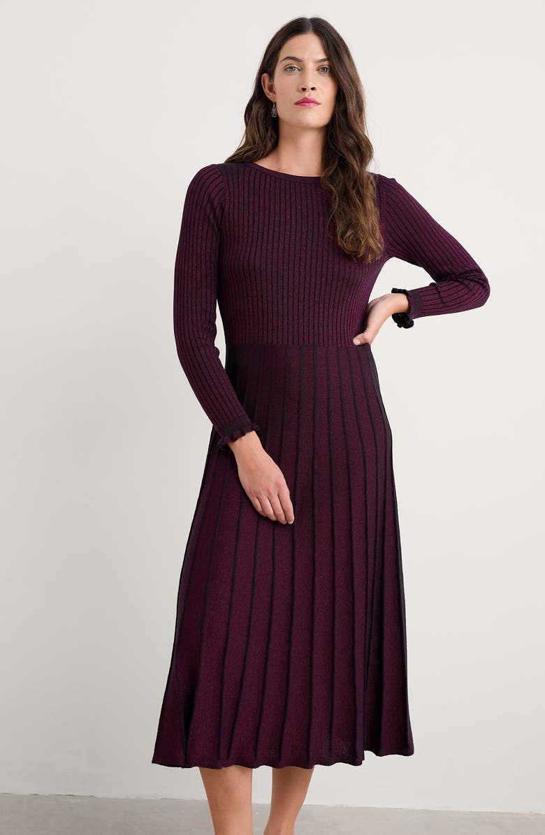 Seasalt Cornwall Glass Stem Metallic Long Sleeve Organic Cotton Blend Sweater Dress, Alternate, color, Clove