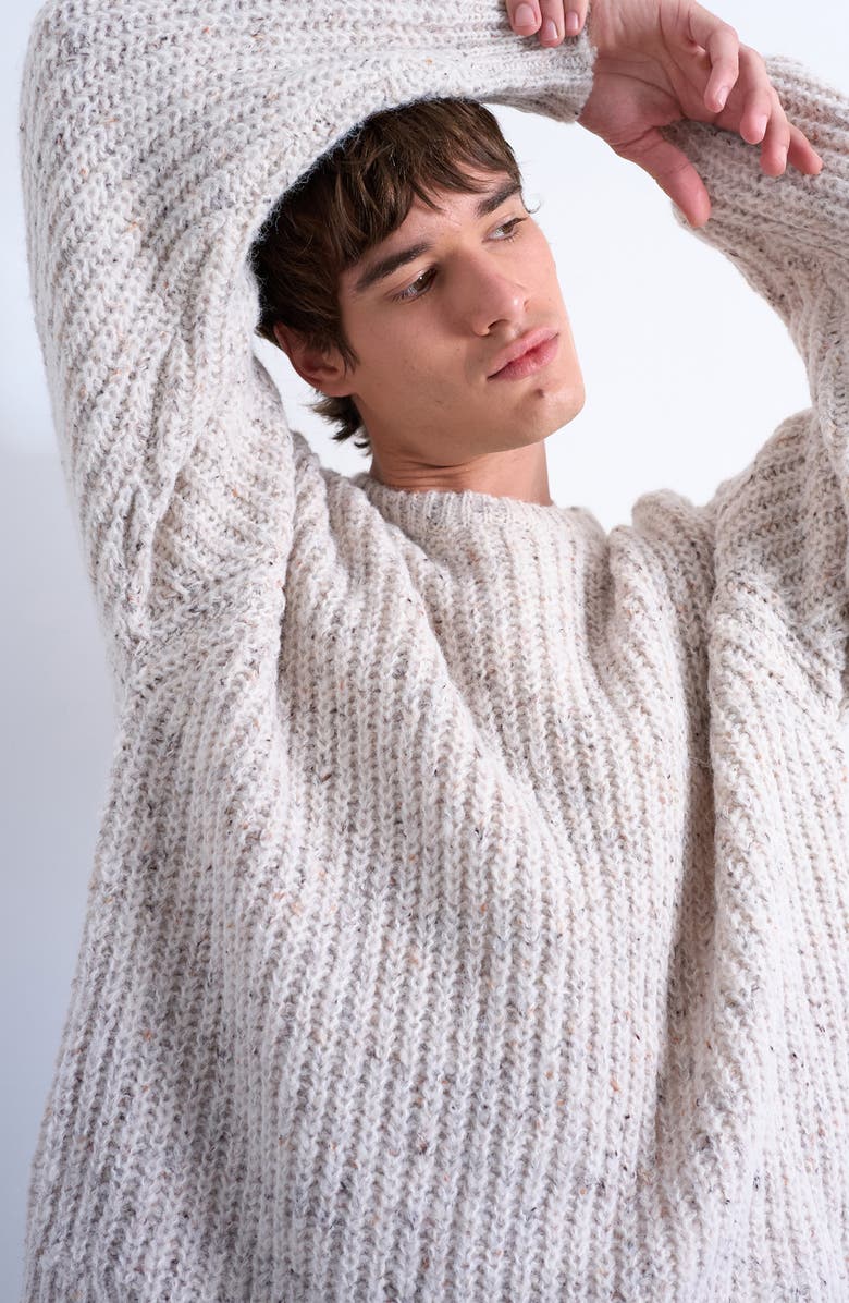Topman Relaxed Fit Ribbed Knit Sweater, Alternate, color, Ecru