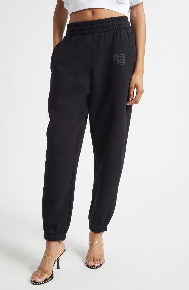 Alexander Wang Essential Logo Cotton French Terry Sweatpants, Main, color, Black
