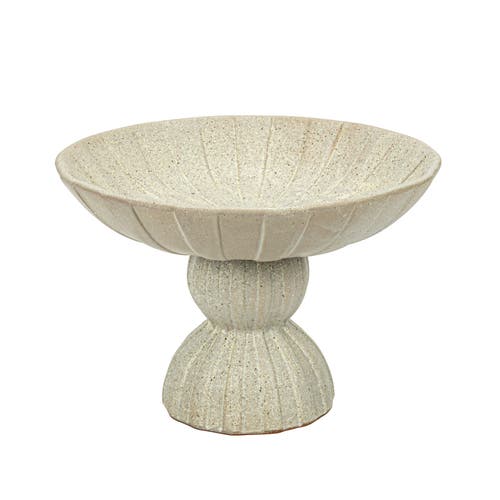 Storied Home 10.25 Inches Round Debossed Stoneware Footed Bowl In Sand