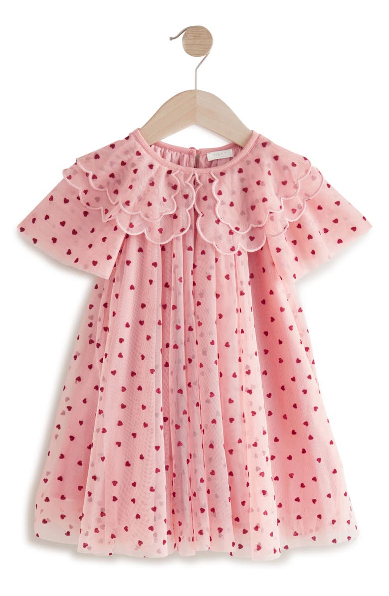 NEXT Kids' Heart Print Flutter Sleeve Tulle Dress, Alternate, color, Pink