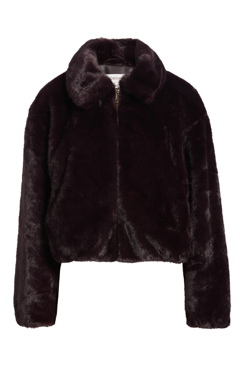 Zip Front Faux Fur Blouson Jacket, Main, color, BURGUNDY