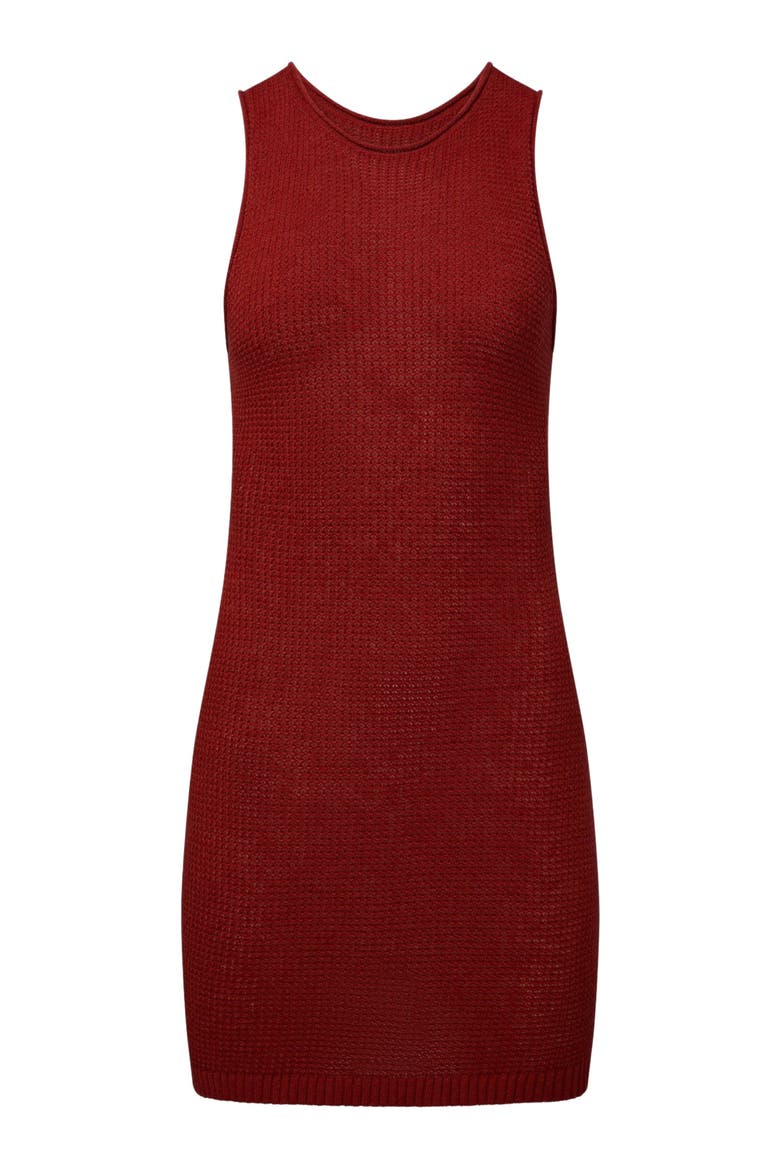 Linen Knit Scoop Back Mini Dress, Alternate, color, DARK RED