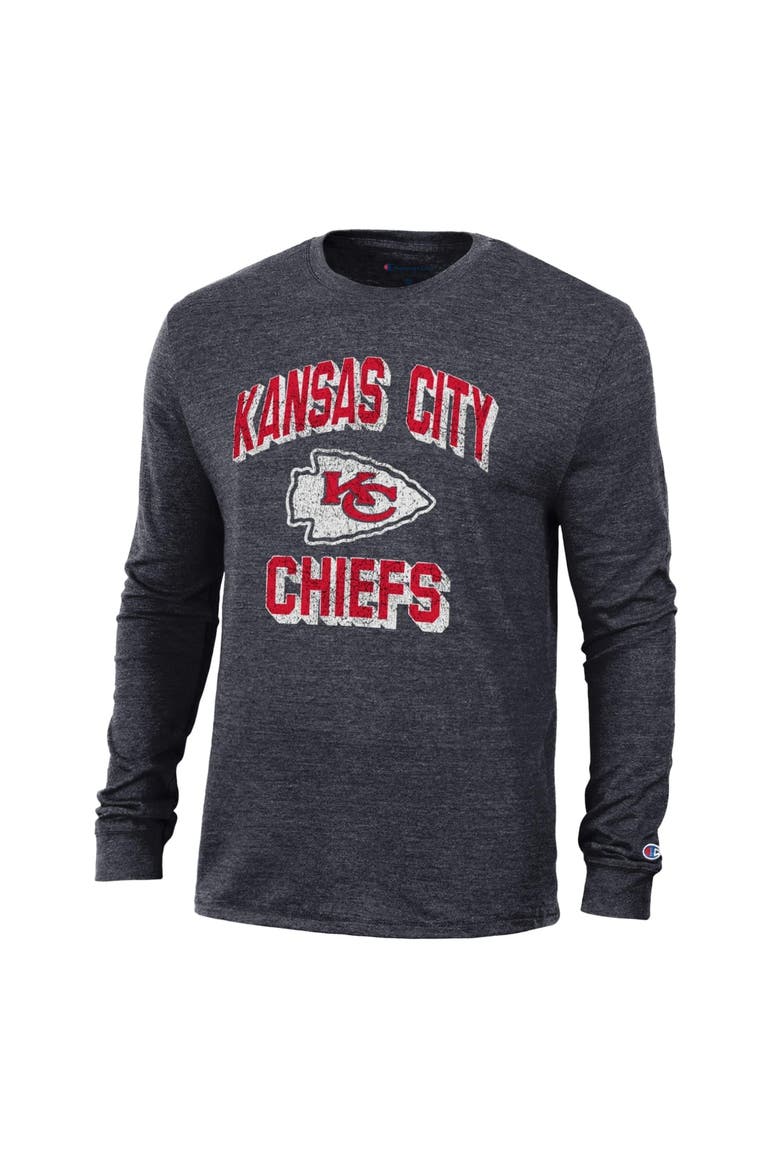 Men's Champion Black Kansas City Chiefs Ultimate Tri-Blend Long Sleeve T-Shirt, Alternate, color, Black