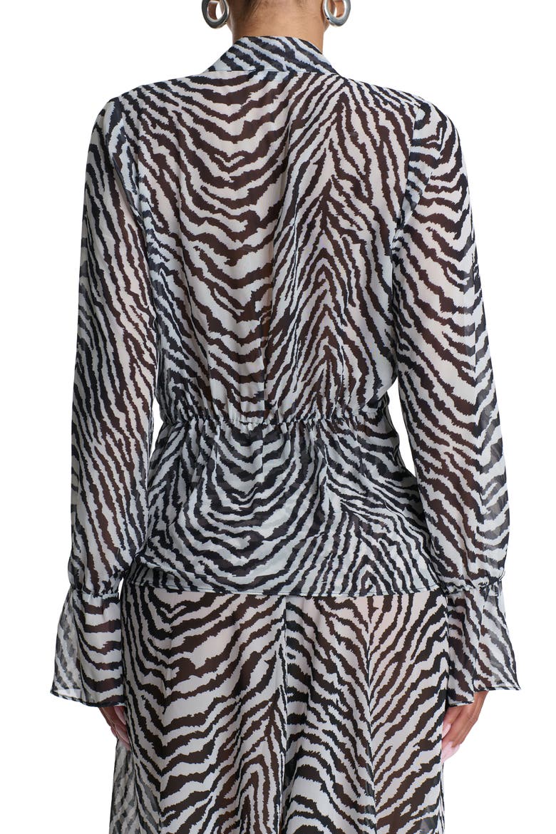 Plunge Tie Front Chiffon Top, Alternate, color, ZEBRA WHITE/ BLACK