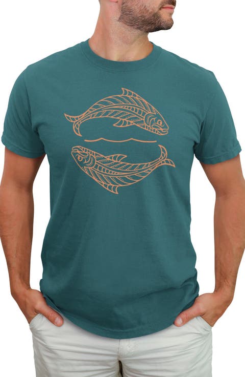 Men's Lost Gods Simple Fish Print  Graphic T-Shirt