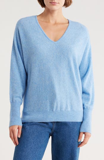 Women's 100% Cashmere Oversized Dolman Sweater - Double V Neck, Long Sleeve, Luxuriously Soft