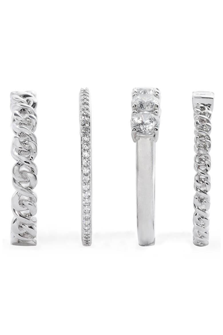 Zoe Set of 4 Stacking Rings, Alternate, color, RHODIUM
