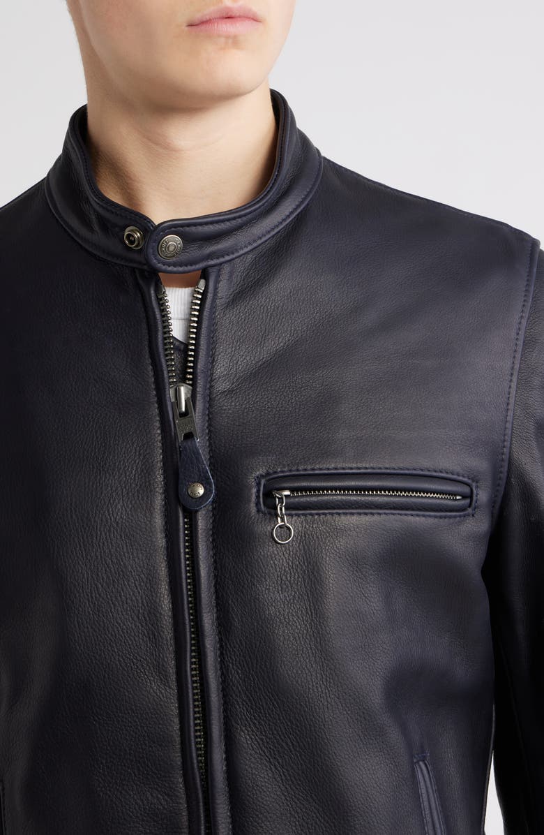 Schott NYC Café Racer Oil Tanned Leather Moto Jacket, Alternate, color, Dark Navy