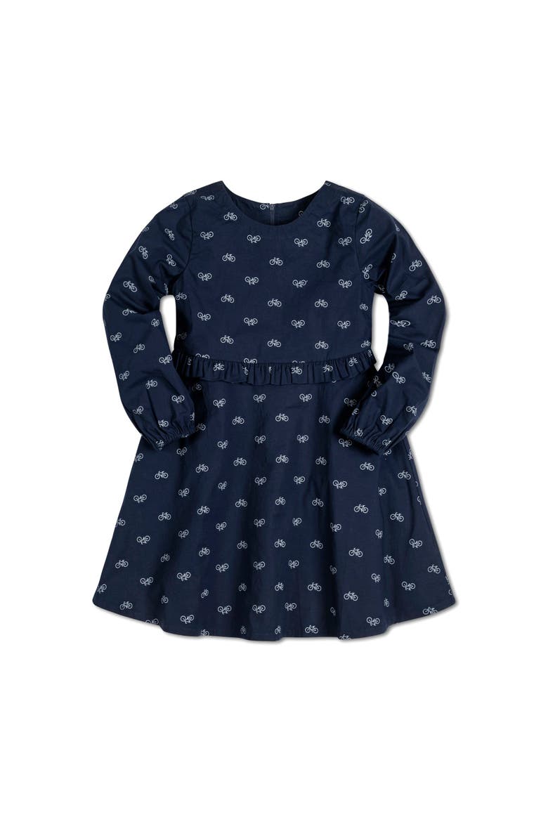 Baby Girls' Ruffle Waist Dress, Infant, Main, color, Navy Bicycle Print