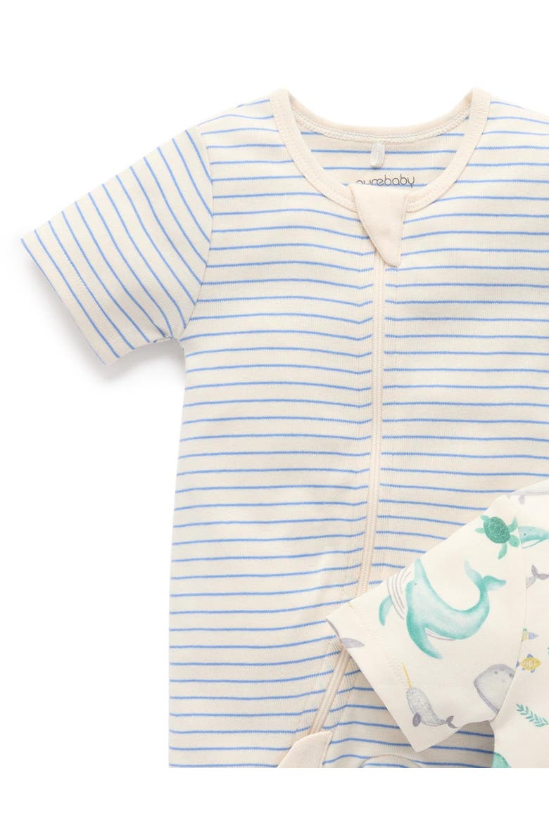 2 Pack Short Sleeve Zip Romper Floral Print, Alternate, color, Whale Print