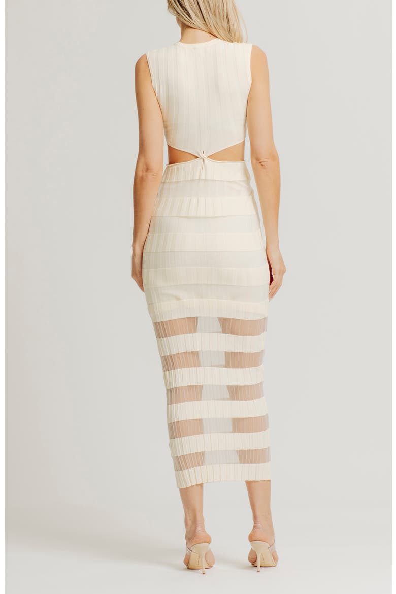 Elle Twist Front Sheer Panel Midi Dress, Alternate, color, WHITE