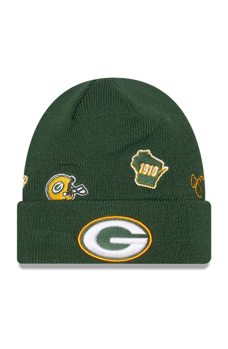 New Era Youth New Era  Green Green Bay Packers Identity Cuffed Knit Hat, Main, color, 