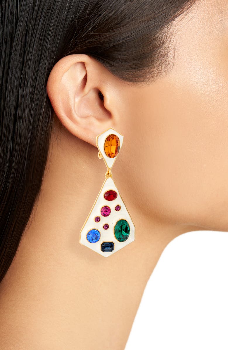 Kenneth Jay Lane Enamel Clip-On Drop Earrings, Alternate, color, Multi Gem