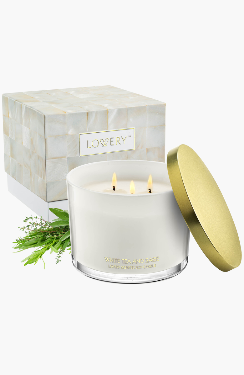 Lovery Deluxe White Tea & Sage Candle Gift Set, Main, color,