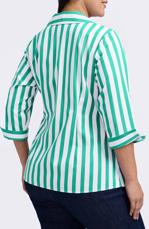 Foxcroft Salina Stripe Cotton Blend Wrap Shirt In Green