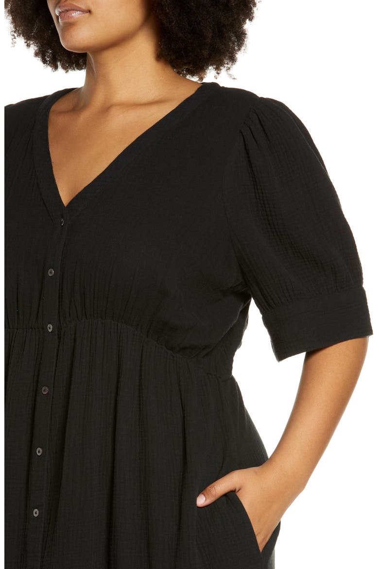 Lightspun Tiered Button Front Midi Dress, Alternate, color, TRUE BLACK