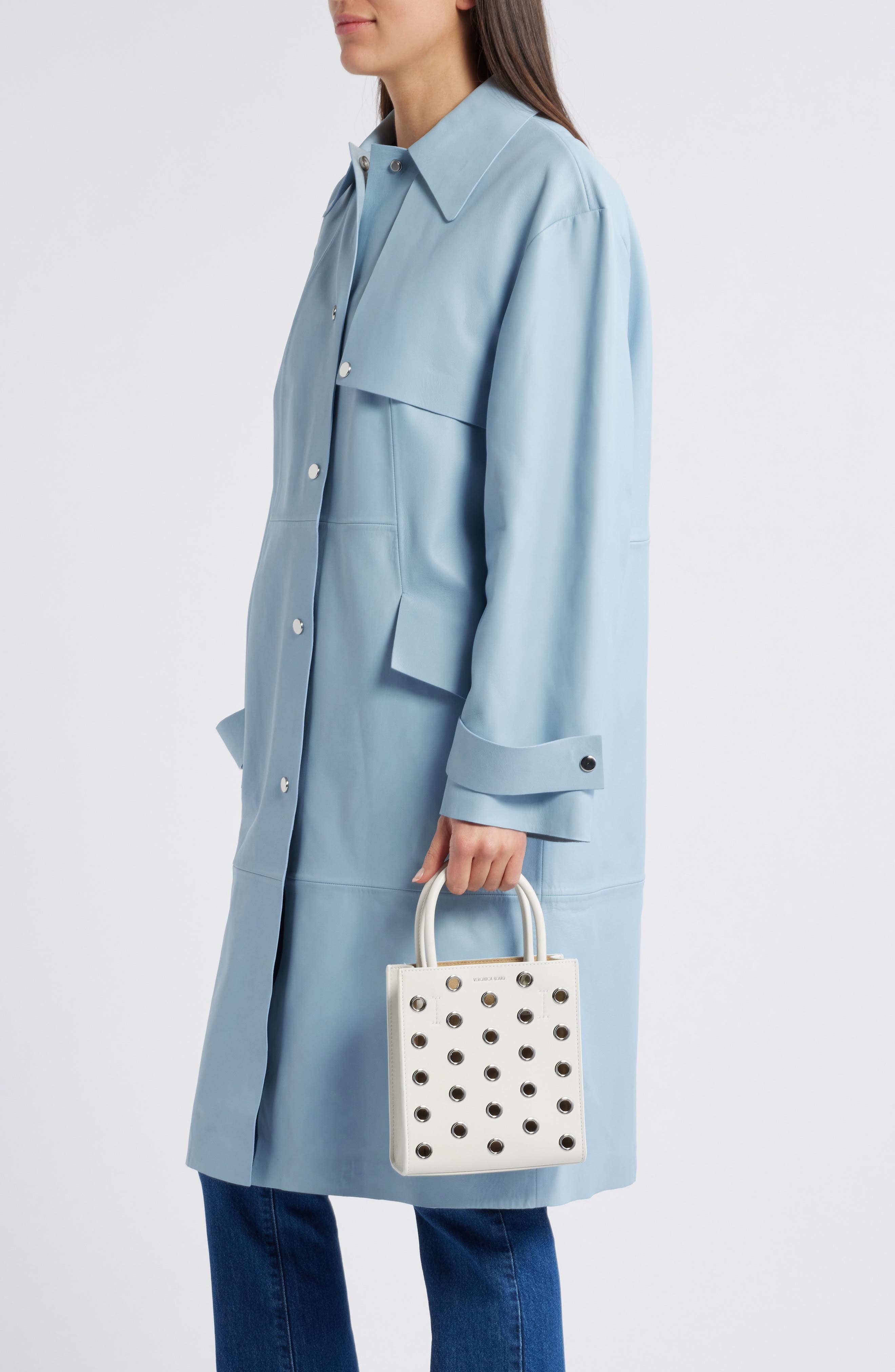 Veronica Beard Small Grommet Leather Shopper, Alternate, color, 