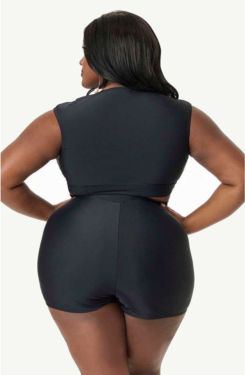 Unique Vintage Plus Size High Waist Swim Shorts, Alternate, color, Black