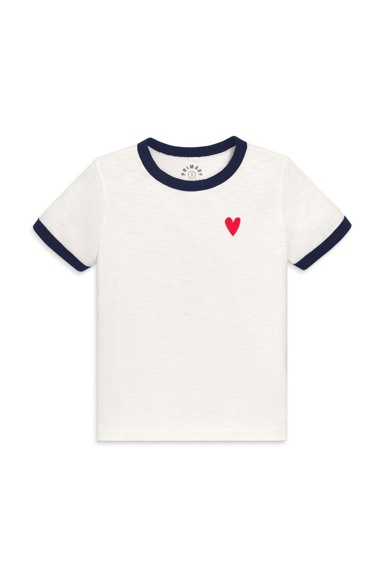 Kids Embroidered Heart Ringer Tee, Main, color, Ivory