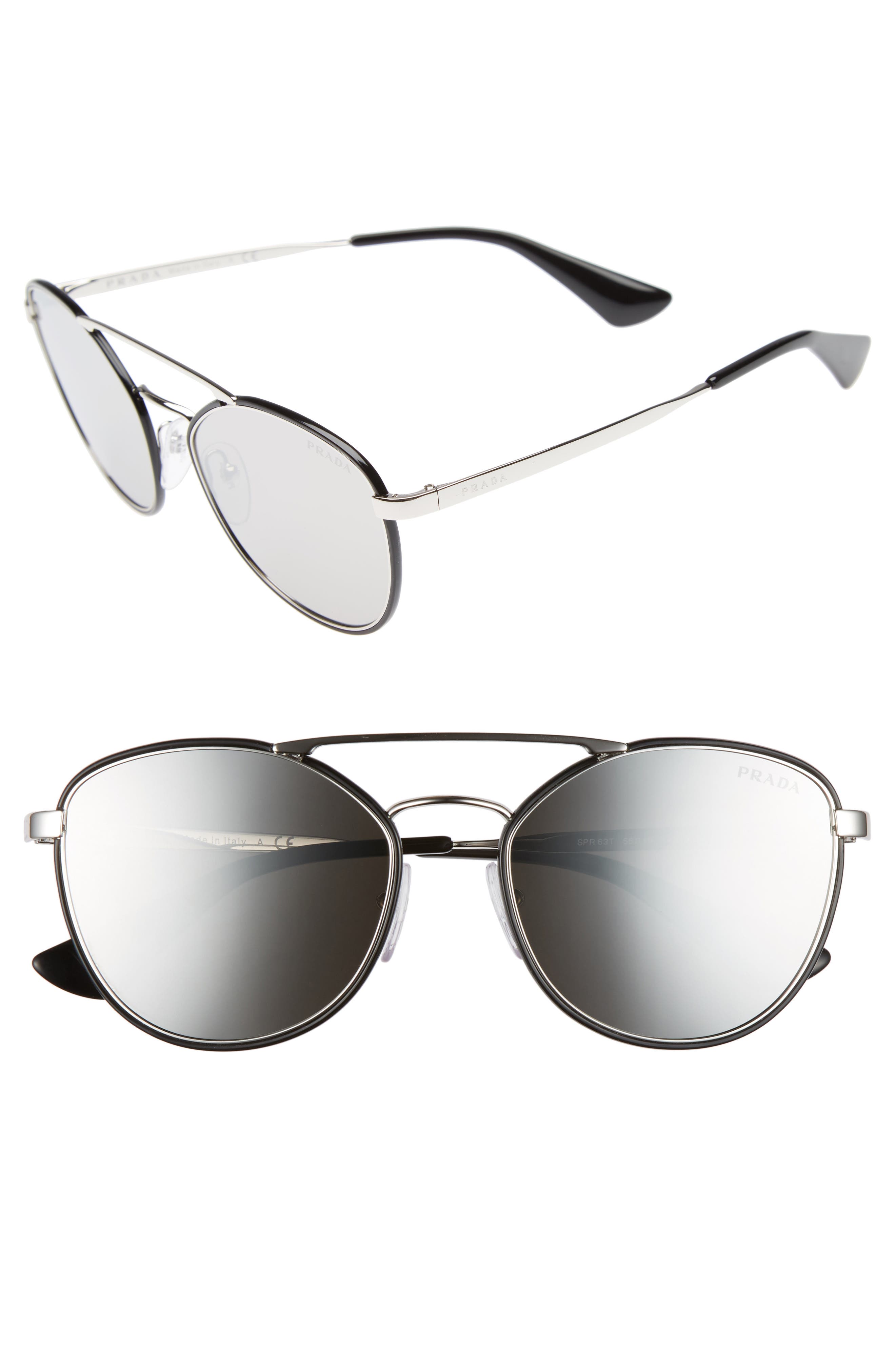 Prada 55mm Mirrored Aviator Sunglasses