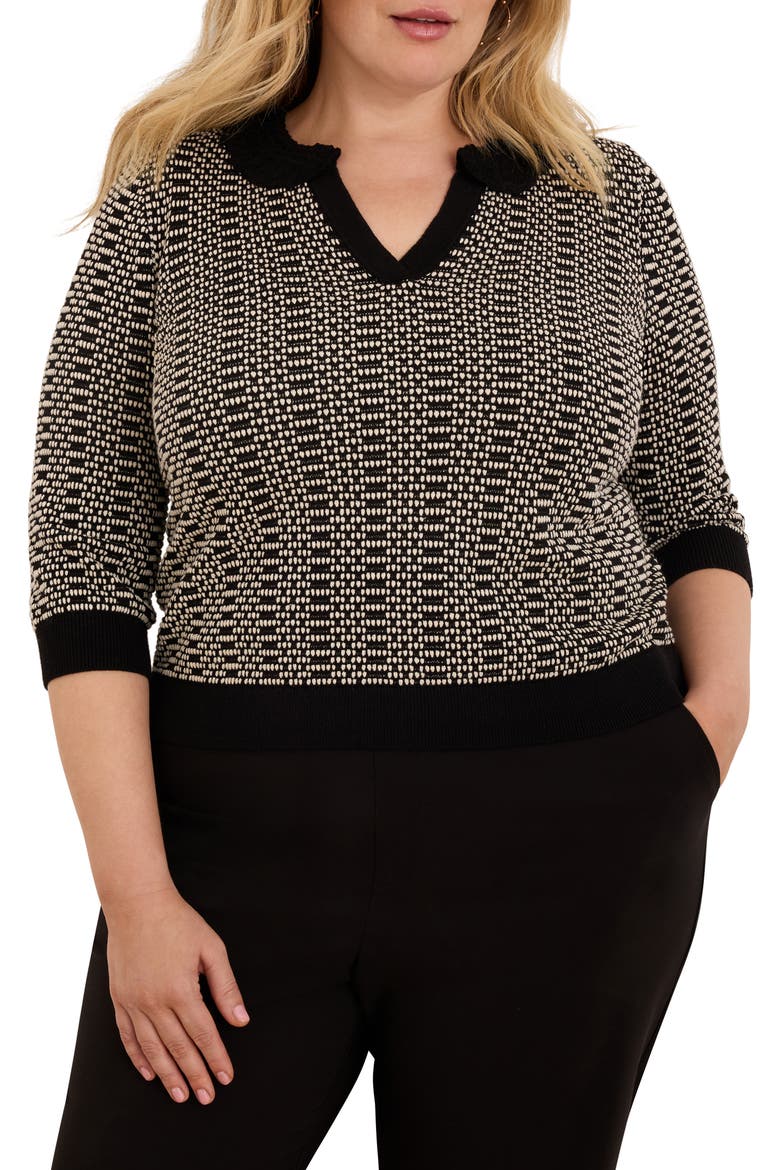 Geo Stitch Collared Sweater, Main, color, BLACK MULTI