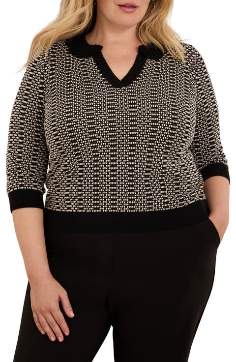 Geo Stitch Collared Sweater