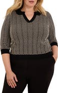 NIC+ZOE Geo Stitch Collared Sweater
