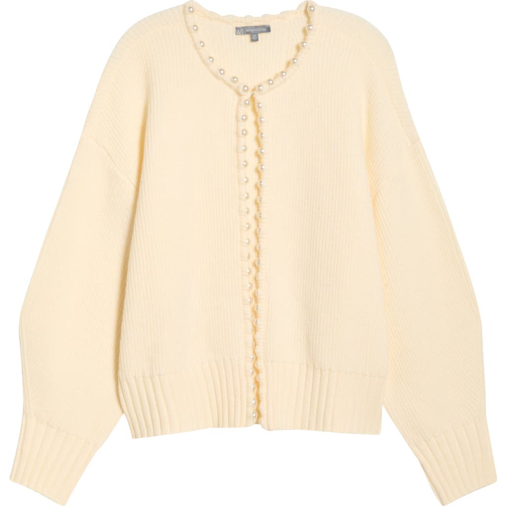 Wit & Wisdom Faux Pearl Trim Cardigan In Neutral