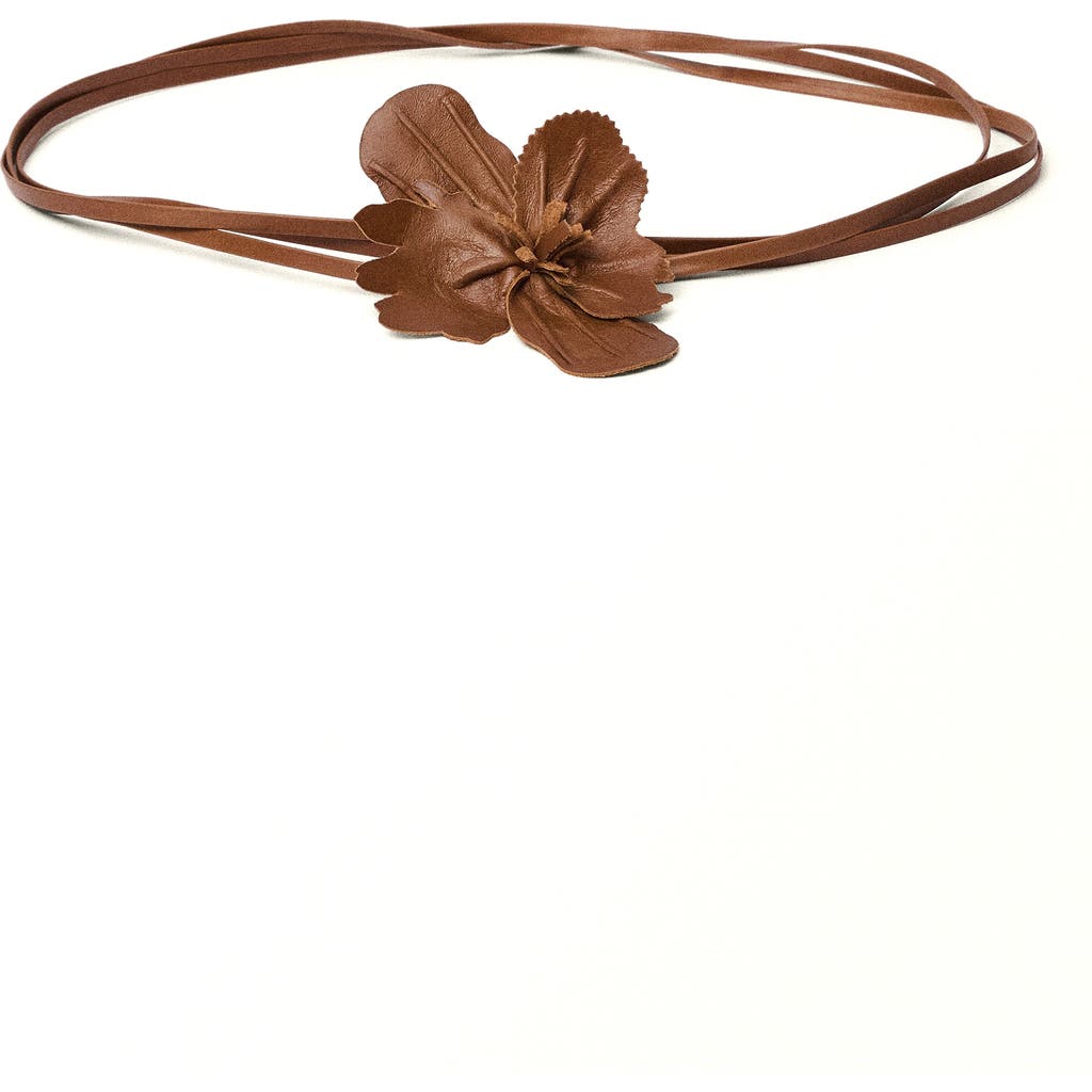 Mango Flower Thin Leather Belt In Brown
