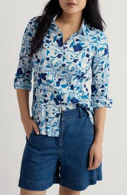 Seasalt Cornwall Larissa Floral Crinkled Organic Cotton Button-Up Shirt