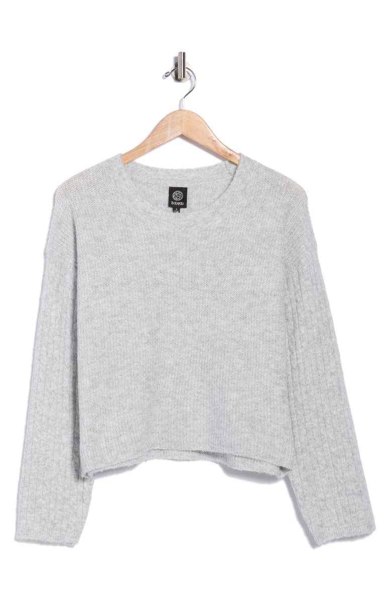 Bobeau Cable Sleeve Sweater, Alternate, color, Light Heather Grey