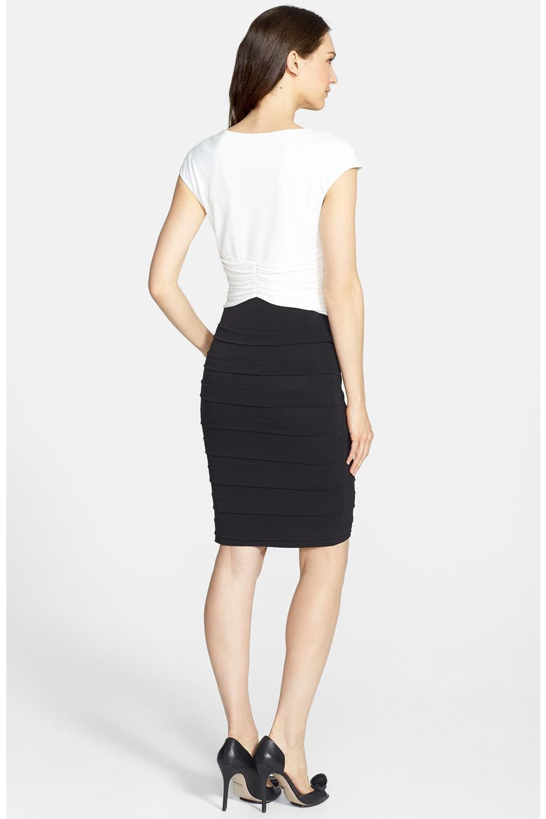 Two-Tone Ruched Jersey Dress, Alternate, color, BLACK/ IVORY