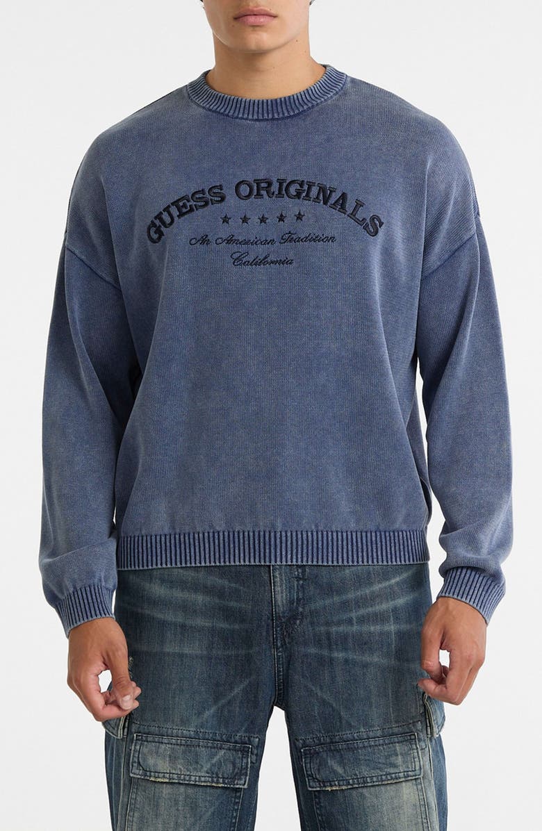 GUESS ORIGINALS Originals Logo Boxy Organic Cotton Sweater, Main, color, Blue