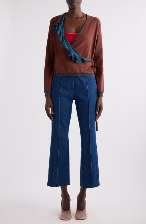 Dries Van Noten Two-tone Ruffle Wrap Cardigan In Brown