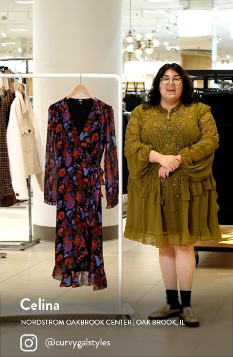 Paulette Floral Long Sleeve Silk Midi Dress, sales video thumbnail